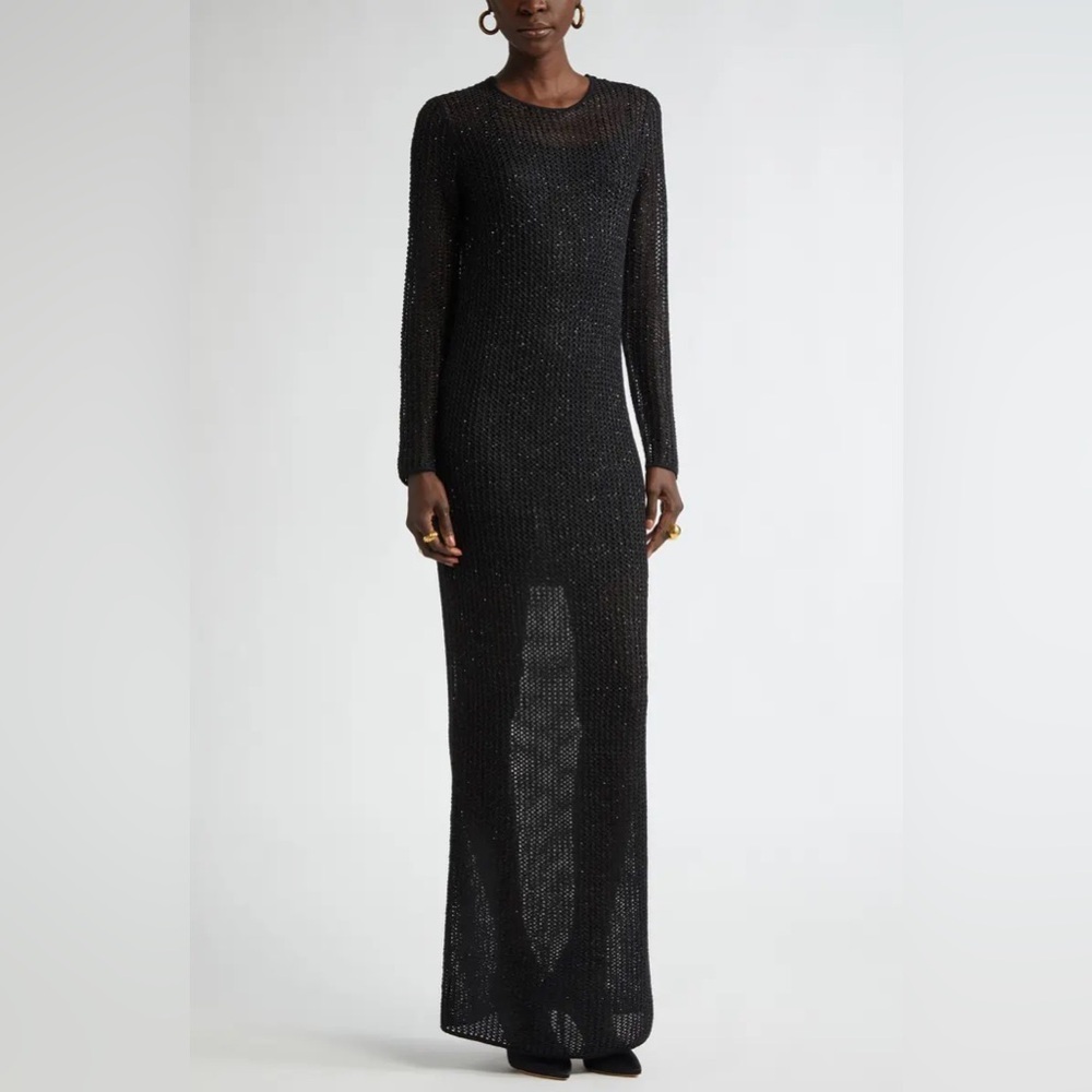 St. John Sequin Mesh Knit Long Sleeve Gown (XL)